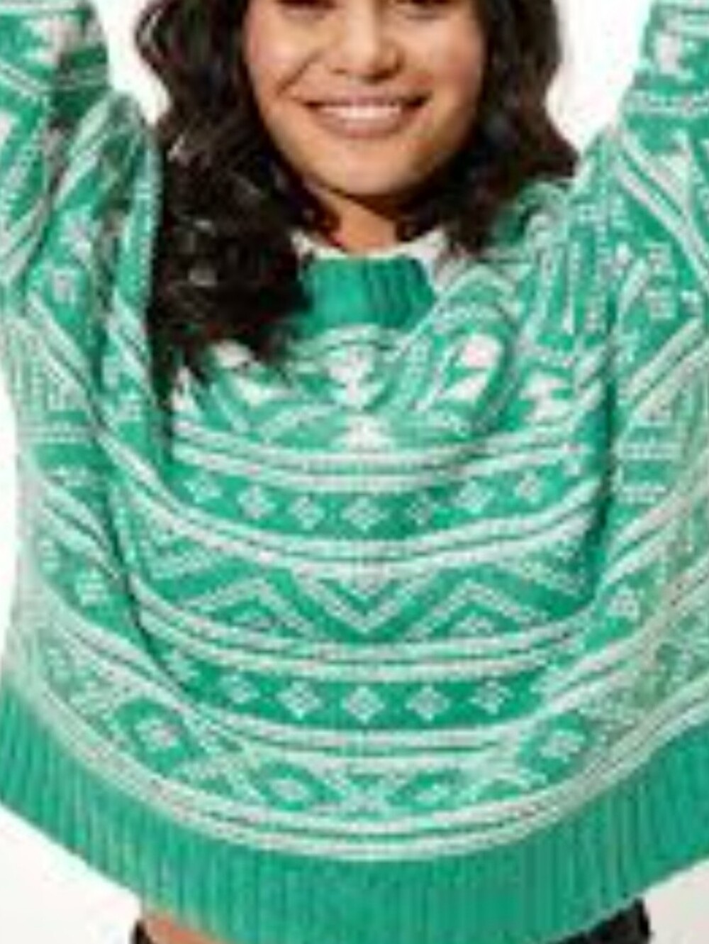 American Eagle Outfitters Fair Isle Snowdrift Sweater - Green And White Skiing S